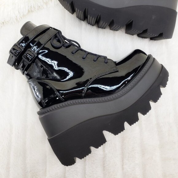 Shaker Patent Platform Goth Punk Ankle Boots - Picture 3 of 16